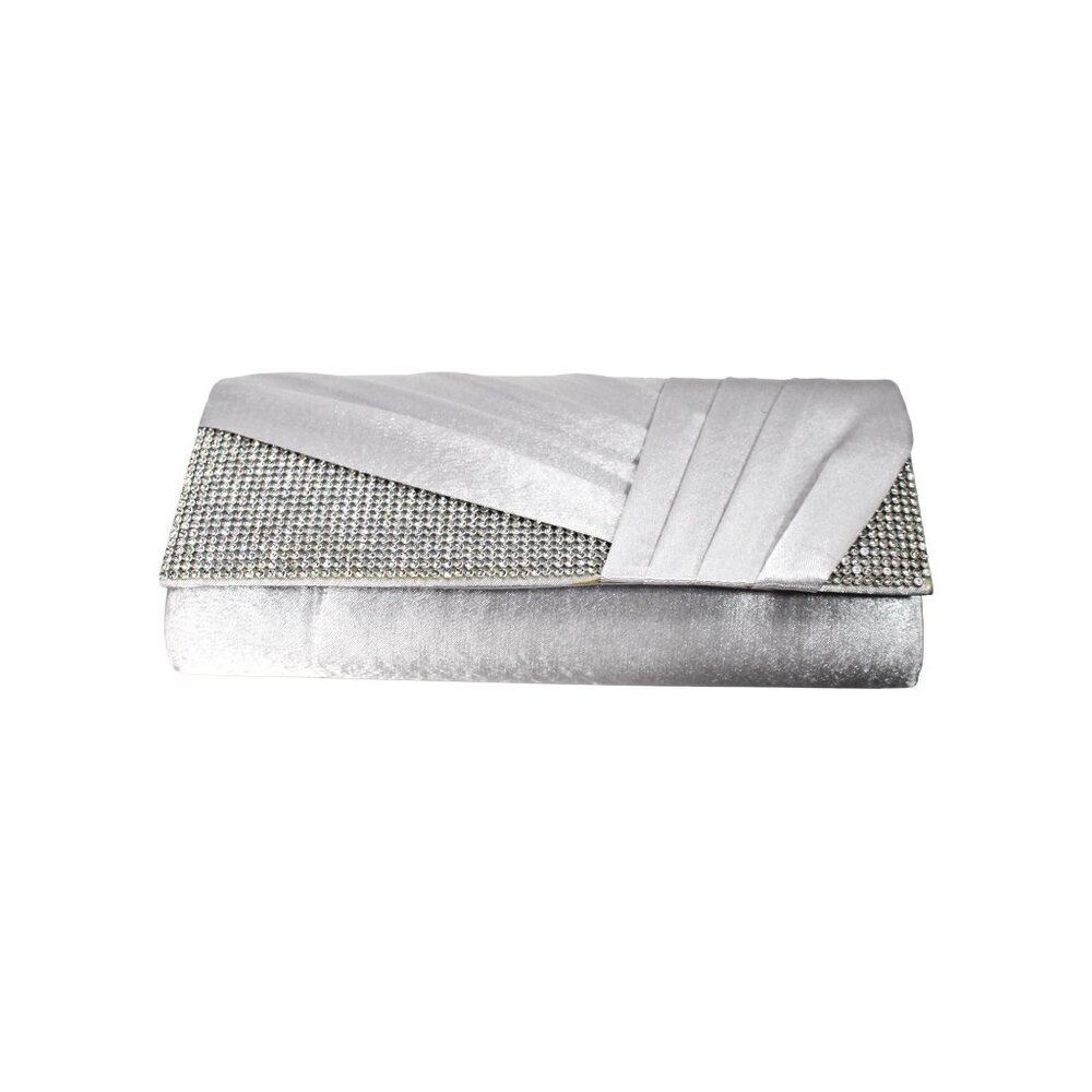 Pale Silver Grey Rhinestone Formal Clutch Purse with Chain Strap Bridal